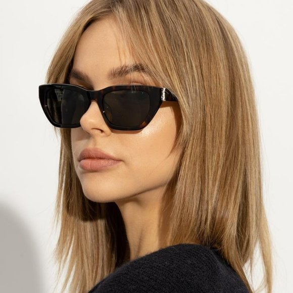NEW Saint Laurent SLM127/F 002 Havana Grey Cat Eye Women Sunglasses - Picture 1 of 10